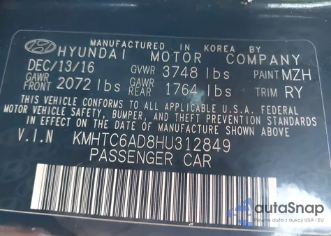 2017 Hyundai Veloster from USA, damaged, VIN KMHTC6AD8HU312849